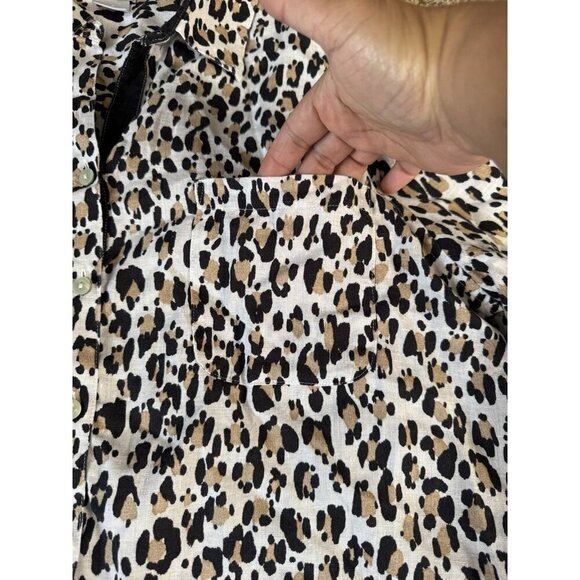 CHICOS Linen Cheetah Animal Print 3/4 Sleeve Button Down Shirt Top Sz 3 16/18 - Picture 7 of 9